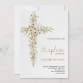 Baptism invitation card featuring a floral cross 招待状 (正面)