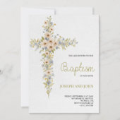 Baptism invitation card featuring a floral cross  招待状 (正面)