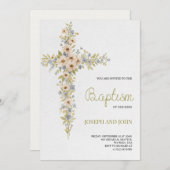 Baptism invitation card featuring a floral cross  招待状 (正面/裏面)
