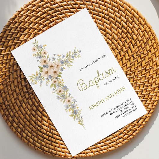 Baptism invitation card featuring a floral cross  招待状