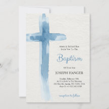 Baptism invitation card featuring blue cross