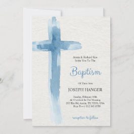 Baptism invitation card featuring blue cross 招待状