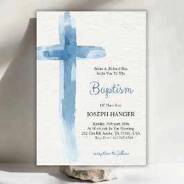 Baptism invitation card featuring blue cross 招待状