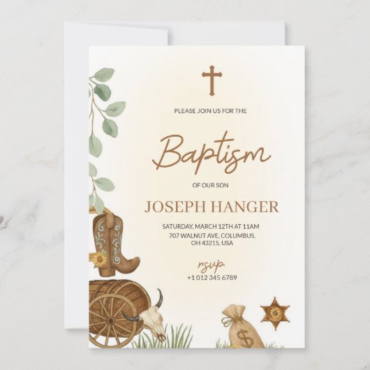 Baptism invitation card with a rustic theme  招待状 (正面)