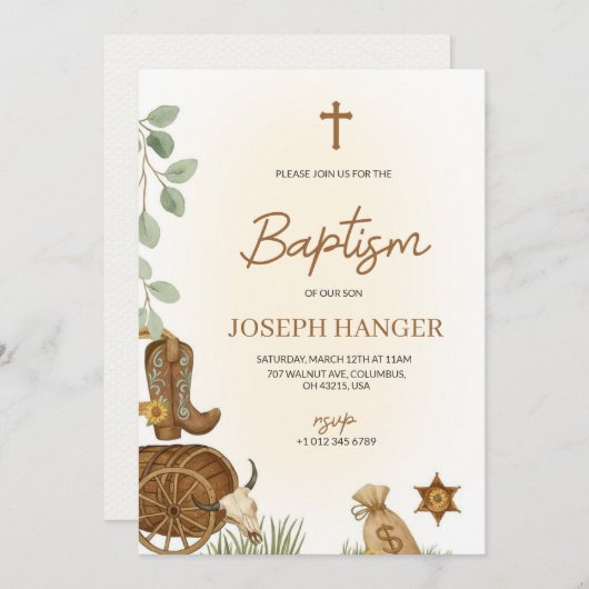 Baptism invitation card with a rustic theme  招待状 (正面/裏面)