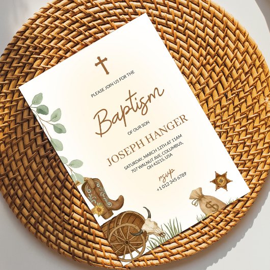 Baptism invitation card with a rustic theme  招待状