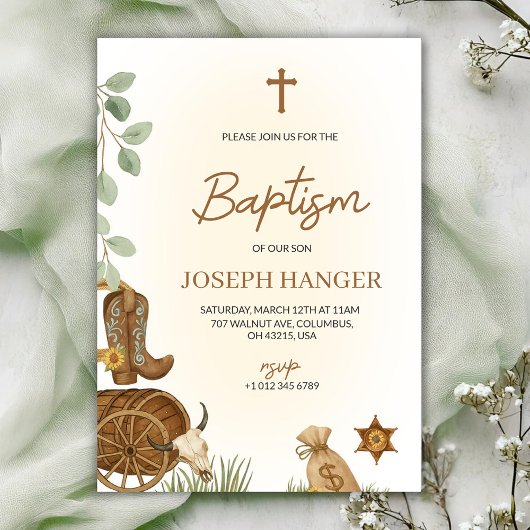 Baptism invitation card with a rustic theme 招待状