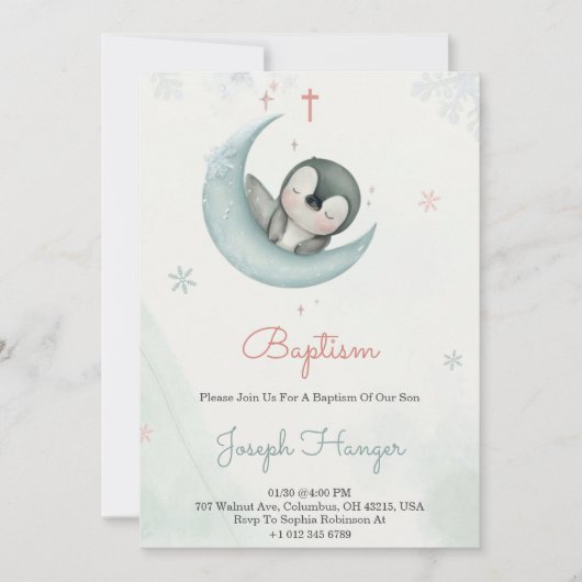 Baptism invitation in cute animal pastel theme  招待状 (正面)