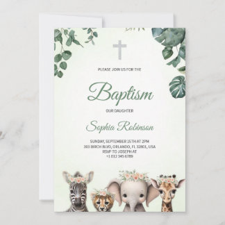 Baptism invitation in watercolour jungle themed  招待状