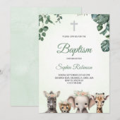 Baptism invitation in watercolour jungle themed  招待状 (正面/裏面)
