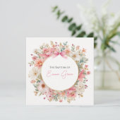 Baptism Invitation Pink Floral Elegant 招待状 (スタンド正面)