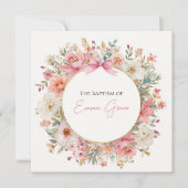 Baptism Invitation Pink Floral Elegant 招待状 (正面)
