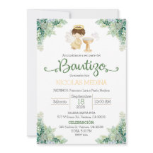 Baptism Invitation Spanish boy greenery 