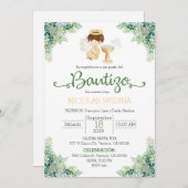 Baptism Invitation Spanish boy greenery  招待状 (正面/裏面)