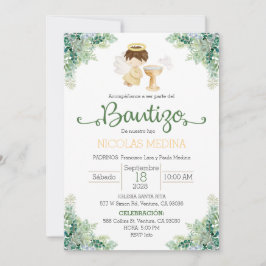Baptism Invitation Spanish boy greenery 招待状