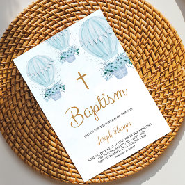 Baptism invitation with blue hot air balloon  招待状