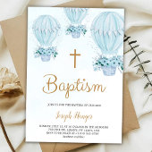 Baptism invitation with blue hot air balloon  招待状