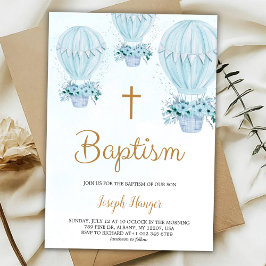 Baptism invitation with blue hot air balloon  招待状