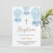 Baptism invitation with blue hot air balloon  招待状 (スタンド正面)