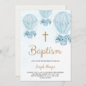 Baptism invitation with blue hot air balloon 招待状 (正面/裏面)