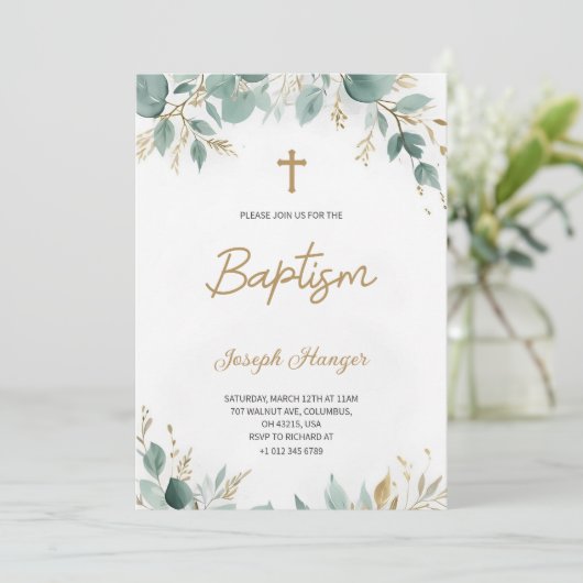 baptism invitation with elegant floral  招待状 (スタンド正面)