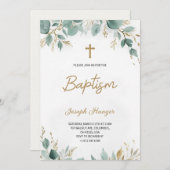baptism invitation with elegant floral  招待状 (正面/裏面)