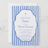 Baptism invitation with fancy blue pinstripes 招待状 (正面)
