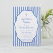Baptism invitation with fancy blue pinstripes 招待状 (スタンド正面)