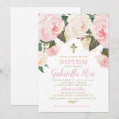Baptism Invite | Pink Floral Gold 招待状 (正面/裏面)