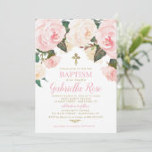Baptism Invite | Pink Floral Gold 招待状 (スタンド正面)