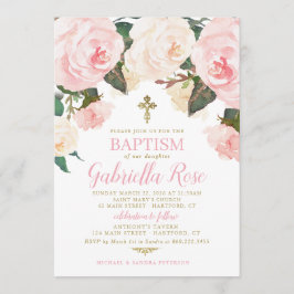 Baptism Invite | Pink Floral Gold 招待状