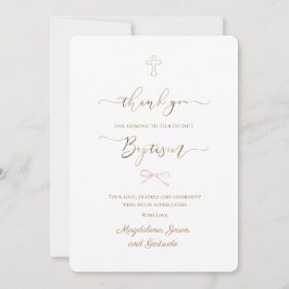 Baptism little pink bow thank you card 招待状