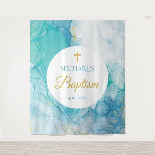 Baptism Marble blue mint modern backdrop タペストリー (正面)