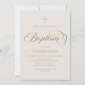 Baptism modern boho gold marfil invitation 招待状 (正面)
