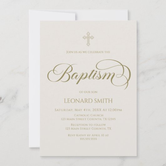 Baptism modern boho gold marfil invitation 招待状 (正面)