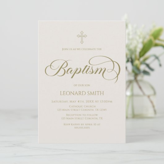Baptism modern boho gold marfil invitation 招待状 (スタンド正面)