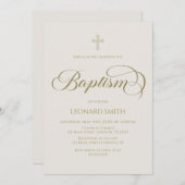 Baptism modern boho gold marfil invitation 招待状 (正面/裏面)