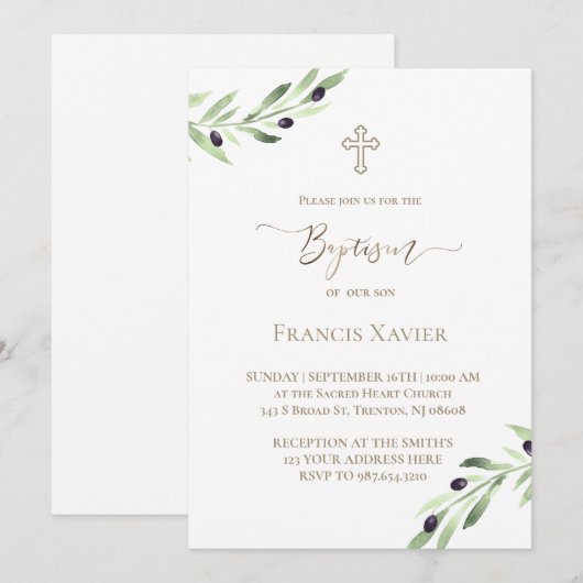 Baptism olive branch  招待状 (正面/裏面)