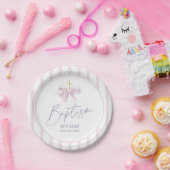 Baptism Paper Plates for Girl, Modern Pink Bow ペーパープレート (パーティー)