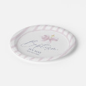 Baptism Paper Plates for Girl, Modern Pink Bow ペーパープレート (アングル)
