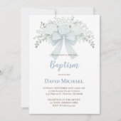 Baptism pastel blue floral bow 招待状 (正面)