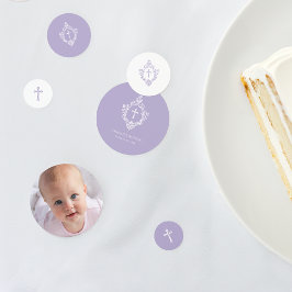 Baptism Photo Lavender Purple White Cross in Crest コンフェッティ