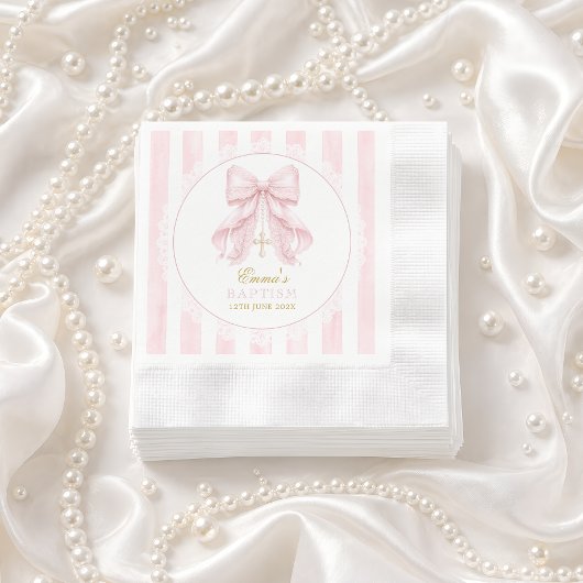 Baptism Pink Bow Baby Girl 縁ありカクテルナプキン
