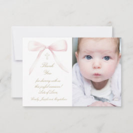 Baptism pink bow thank you card 招待状