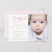 Baptism pink bow thank you card 招待状 (正面/裏面)