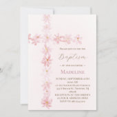 Baptism pink floral cross 招待状 (正面)