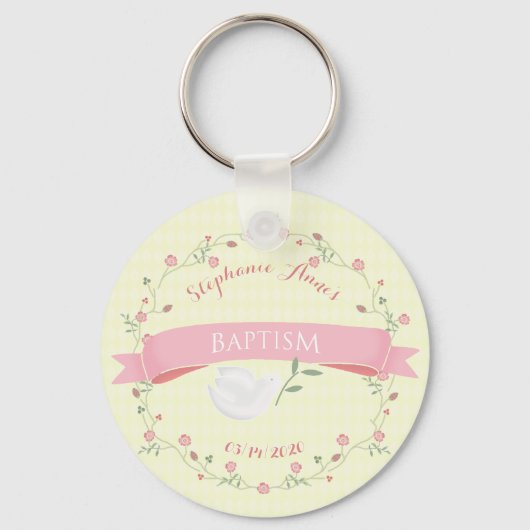 Baptism Pink Floral Wreath キーホルダー (正面)