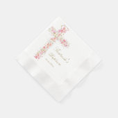 Baptism pink flowers cross baby girl  縁ありカクテルナプキン (角)