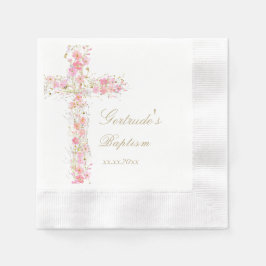 Baptism pink flowers cross baby girl  縁ありカクテルナプキン