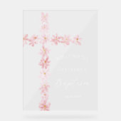 Baptism pink flowers cross welcome clear sign アクリルサイン (正面)